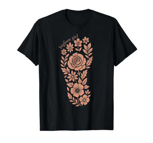 Unique Bigfoot Girl Floral Sasquatch Footprint Flower Women T-Shirt