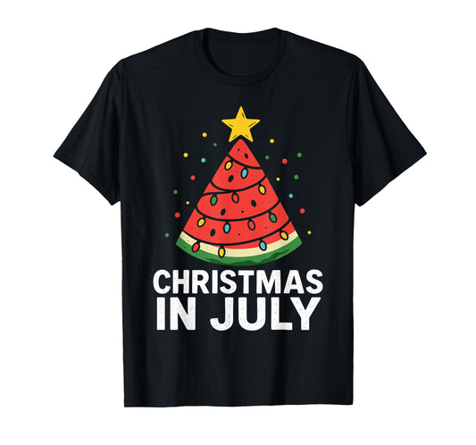Retro Xmas Tree Watermelon Beach Christmas in July T-Shirt
