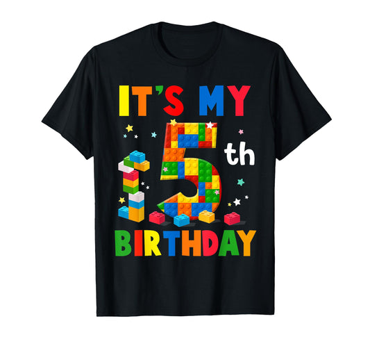 It's My 5th Birthday Building Blocks Bricks 5 Years Old Boy T-Shirt
