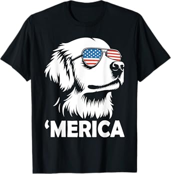 Merica - Patriotic American Flag Golden Retriever Dog Lover T-Shirt