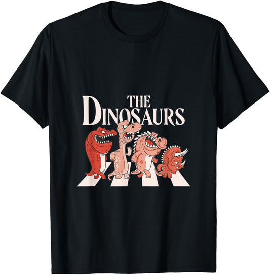4 Dinosaurs Walking Across A Crosswalk Over The Abbey Road T-Shirt