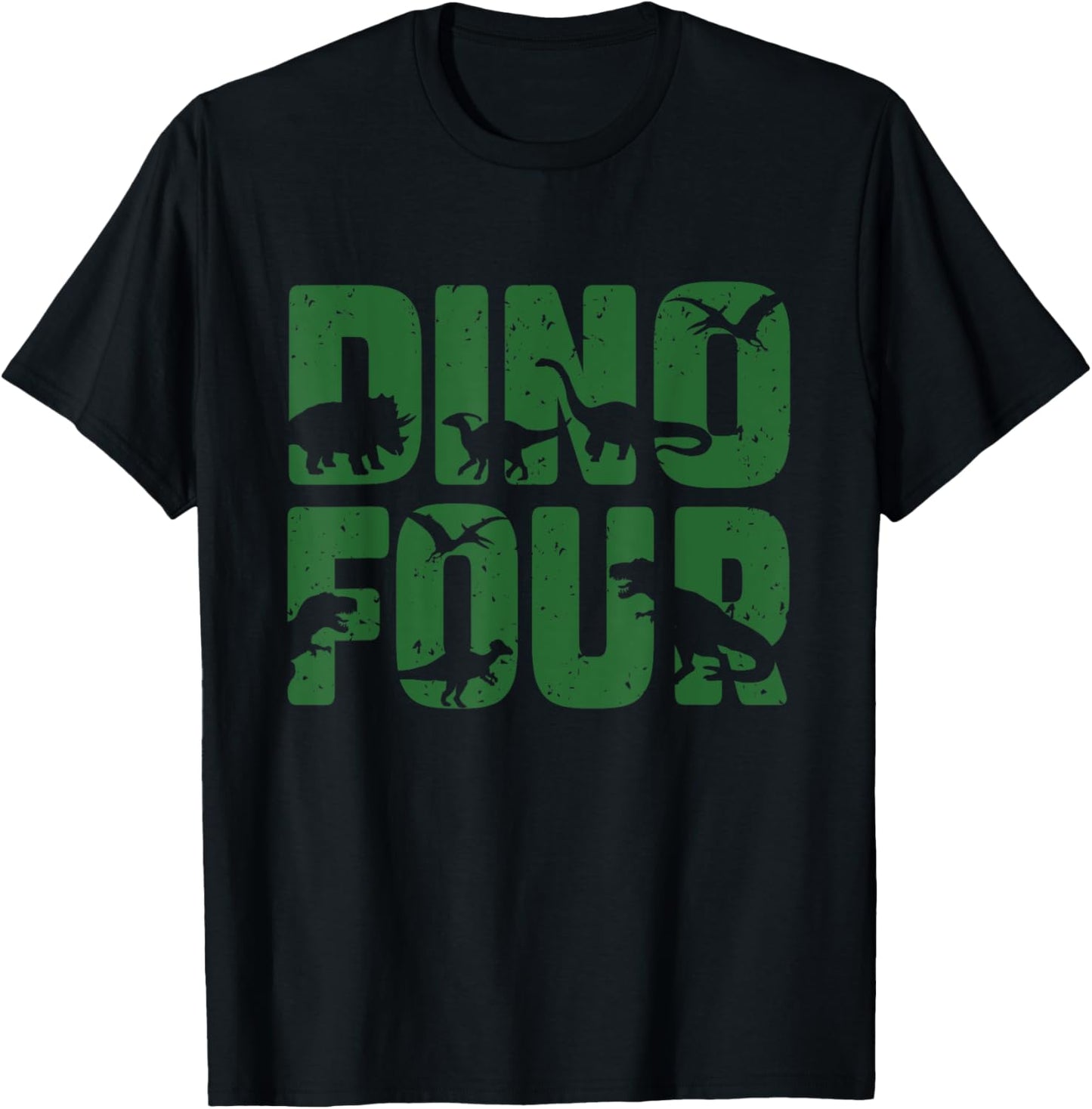Dinosaur Birthday Boy And Girl Gift Kids 4th Birthday Dinosaur Family T-Shirt Black Small Modern Classic Fit T-Shirt Crew Neck Short Sleeve T-Shirt