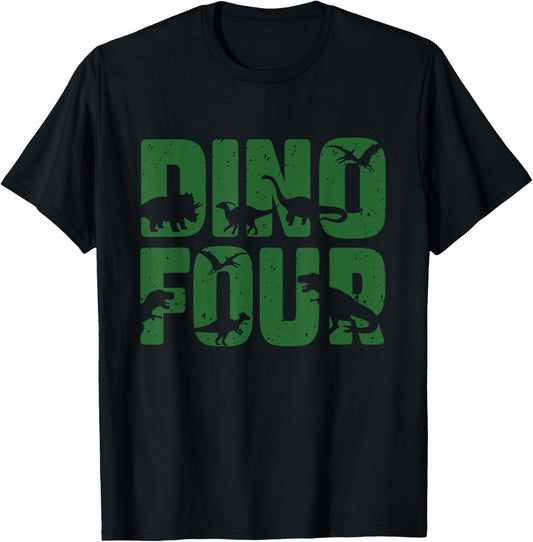 Dinosaur Birthday Boy And Girl Gift Kids 4th Birthday Dinosaur Family T-Shirt Black Small Modern Classic Fit T-Shirt Crew Neck Short Sleeve T-Shirt