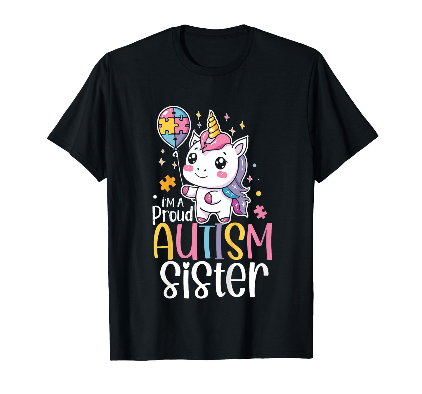 Kids Proud Autism Sister Awareness Cute Unicorn Puzzle Girls T-Shirt