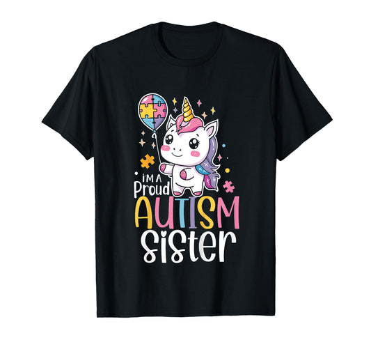 Kids Proud Autism Sister Awareness Cute Unicorn Puzzle Girls T-Shirt