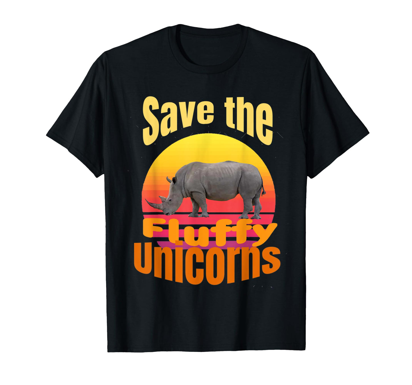 Funny retro sunset save the fluffy unicorns T-Shirt