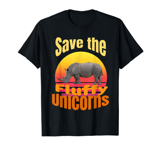 Funny retro sunset save the fluffy unicorns T-Shirt