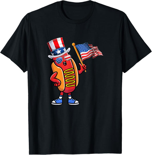4th of July Hotdog Funny Fourth of July Patriotic USA Flag T-Shirt