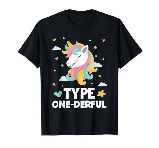 Funny Diabetic Type 1 Diabetes Type One-Derful Unicorn T-Shirt