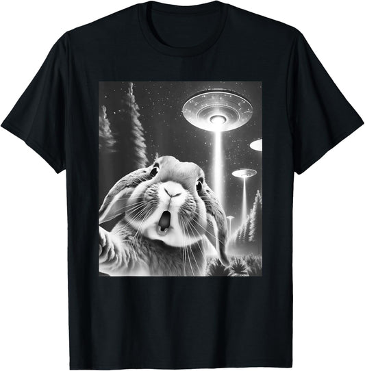 Funny Rabbit Alien UFO Taking a Selfie Animal Lover T-Shirt