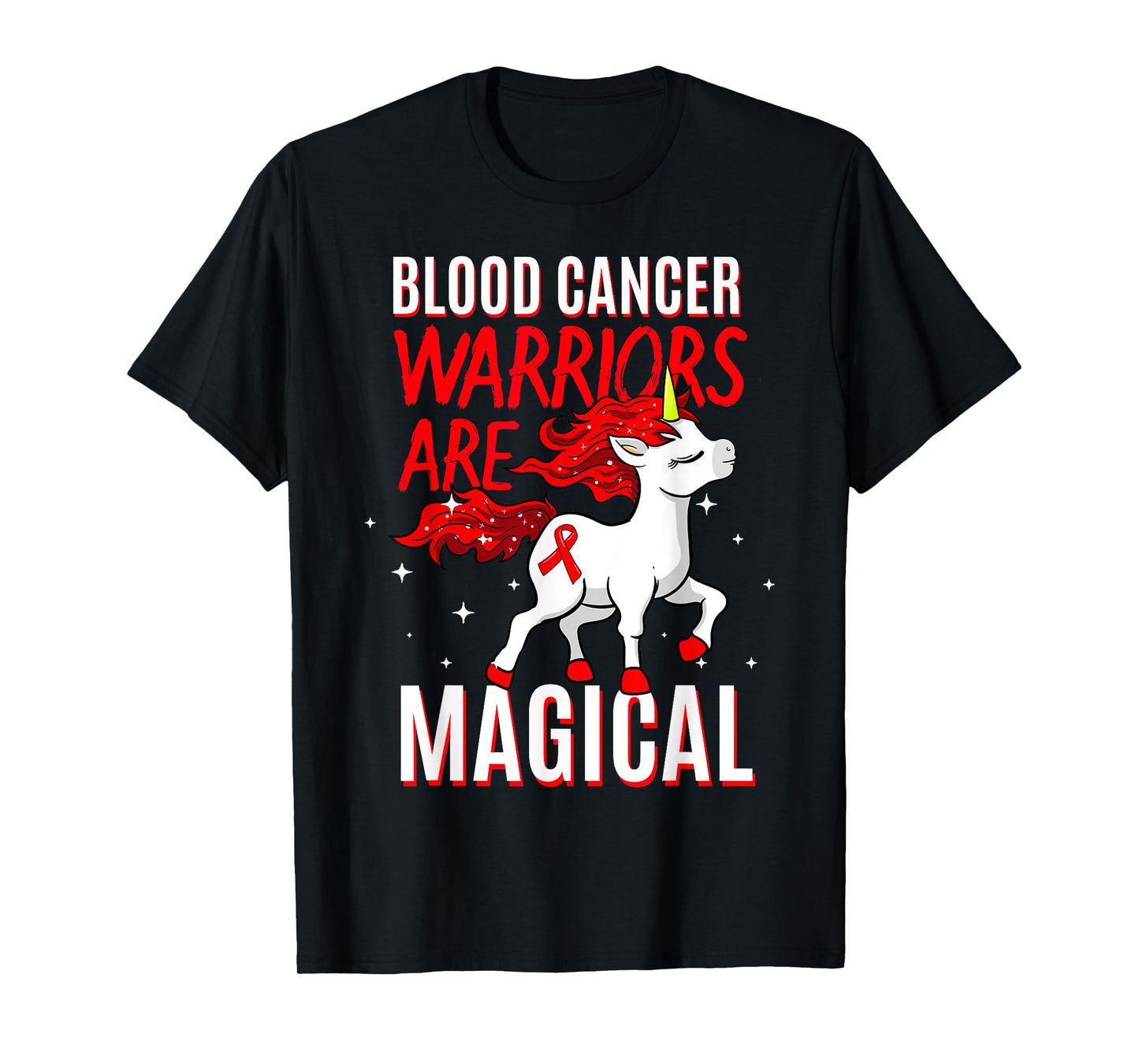Blood Cancer Warrior Magical Unicorn Red Ribbon Liquid Tumor T-Shirt