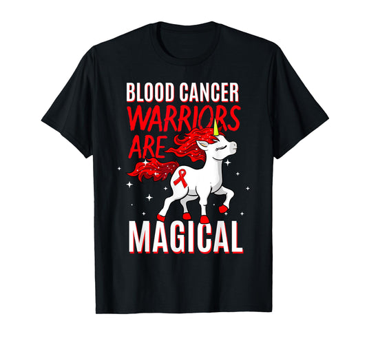 Blood Cancer Warrior Magical Unicorn Red Ribbon Liquid Tumor T-Shirt