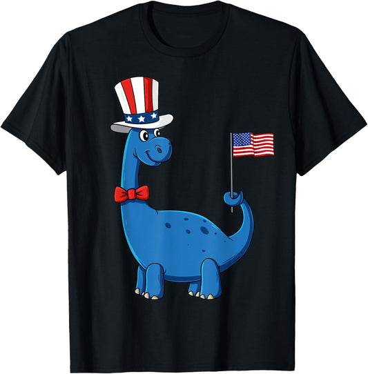T Rex American Flag 4th Of July Funny Dinosaur Boys Kids T-Shirt