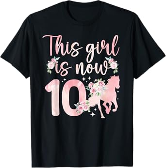 10th Horse Birthday 10 Year Old Girl Horses Birthday T-Shirt
