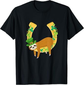 Sloth Napping on Leprechaun Horseshoe St. Patrick's Day T-Shirt