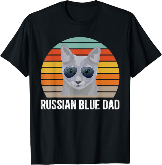 Russian Blue Dad Retro Russian Blue Cat Owner T-Shirt