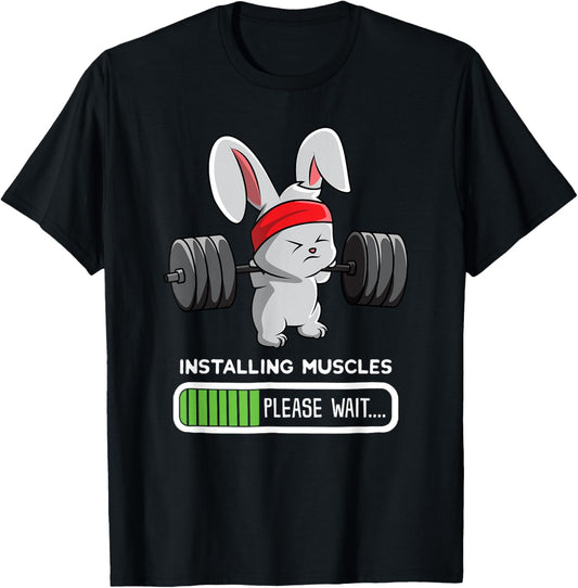 Bunny Gym T-Shirt, Rabbit Weights Installing Muscles Shirt T-Shirt