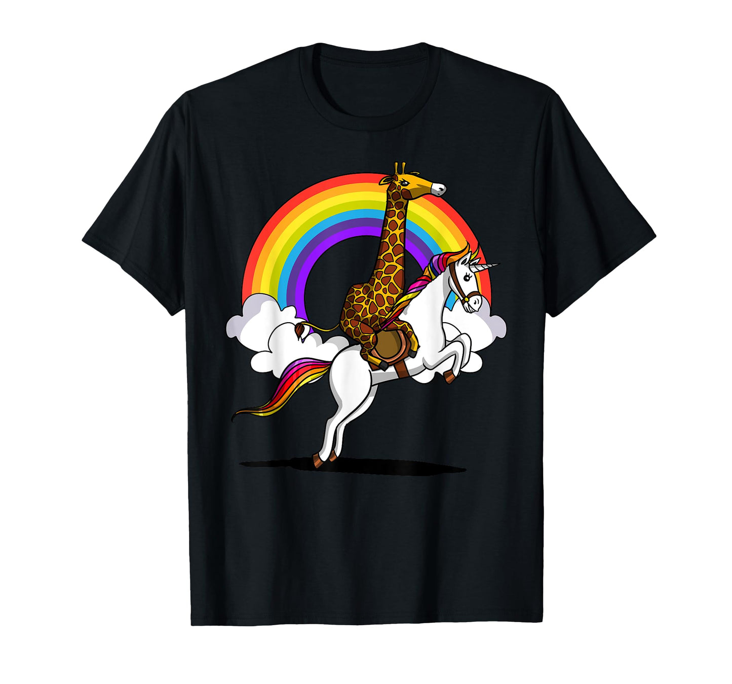 Giraffe Riding Unicorn Magical Rainbow Funny Boys Girls Kids T-Shirt