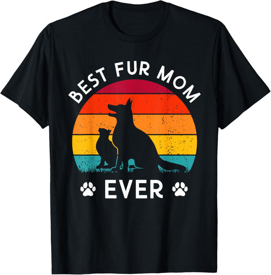 Funny Best Fur MOM Ever Vintage Retro Dog and Cat Owner Love T-Shirt