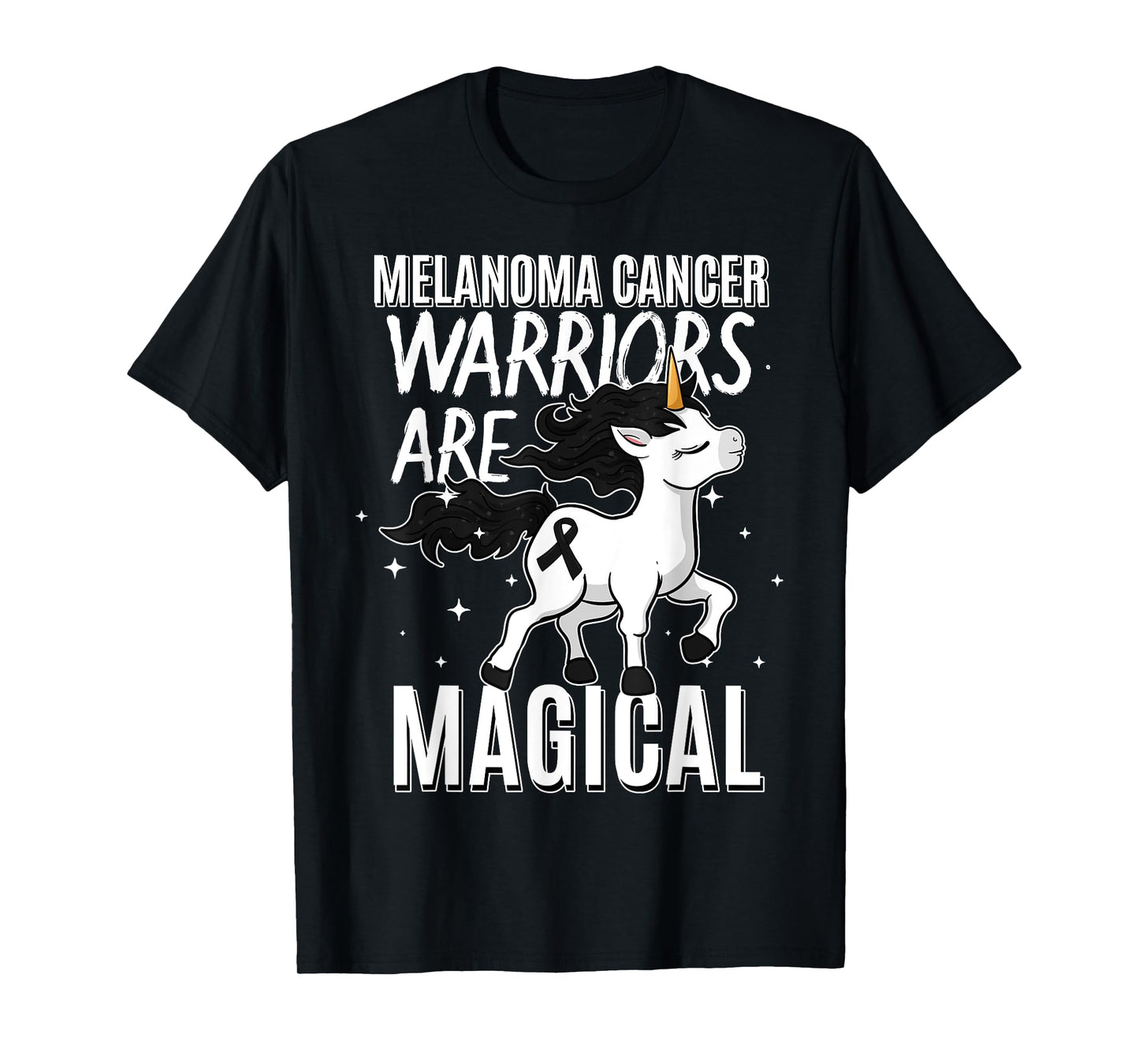Melanoma Cancer Magical Unicorn Black Ribbon Dermatologist T-Shirt
