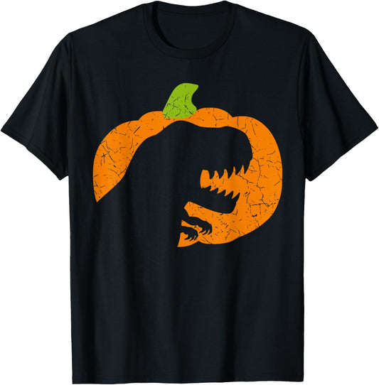 Boys Halloween Pumpkin T-Rex Dinosaur Silhouette T-Shirt