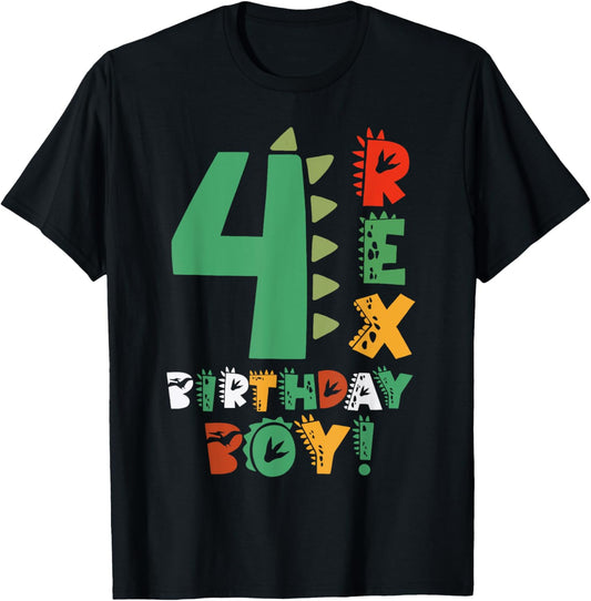 4 Rex Birthday Boy Dinosaur Party Outfit Youth Kids T-Shirt