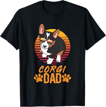 Vintage Cool Tricolor Corgi Dad Fathers Day For Paw Daddy T-Shirt