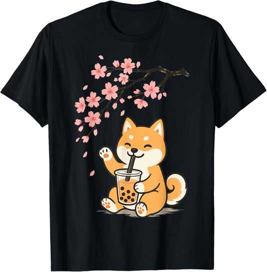 Shiba Inu Bubble Tea Cherry Blossom T-Shirt