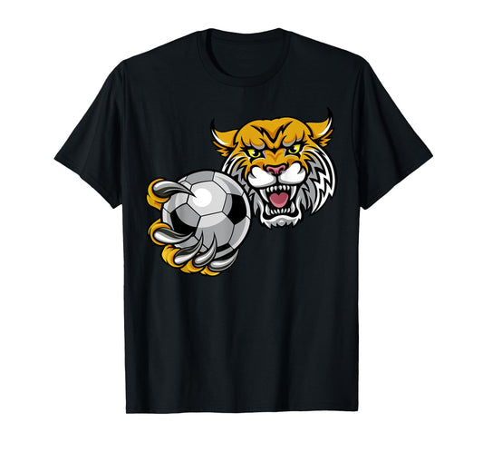 Wildcat Sports Team Mascot Holding Soccer Football Ball T-Shirt for Men Women Kids