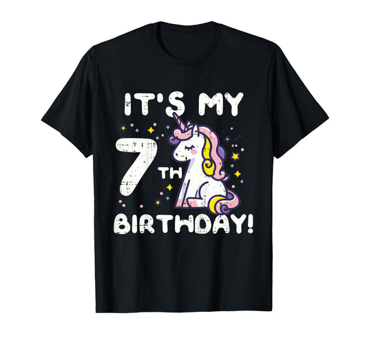 Its My 7th Birthday Unicorn Cute 7 Year Old Bday Girls Kids T-Shirt