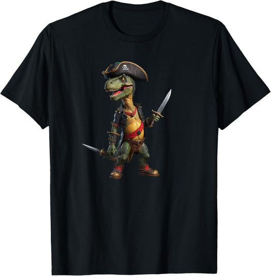 Funny Halloween Boys Kids Men Toddlers Dinosaur Trex Pirate T-Shirt
