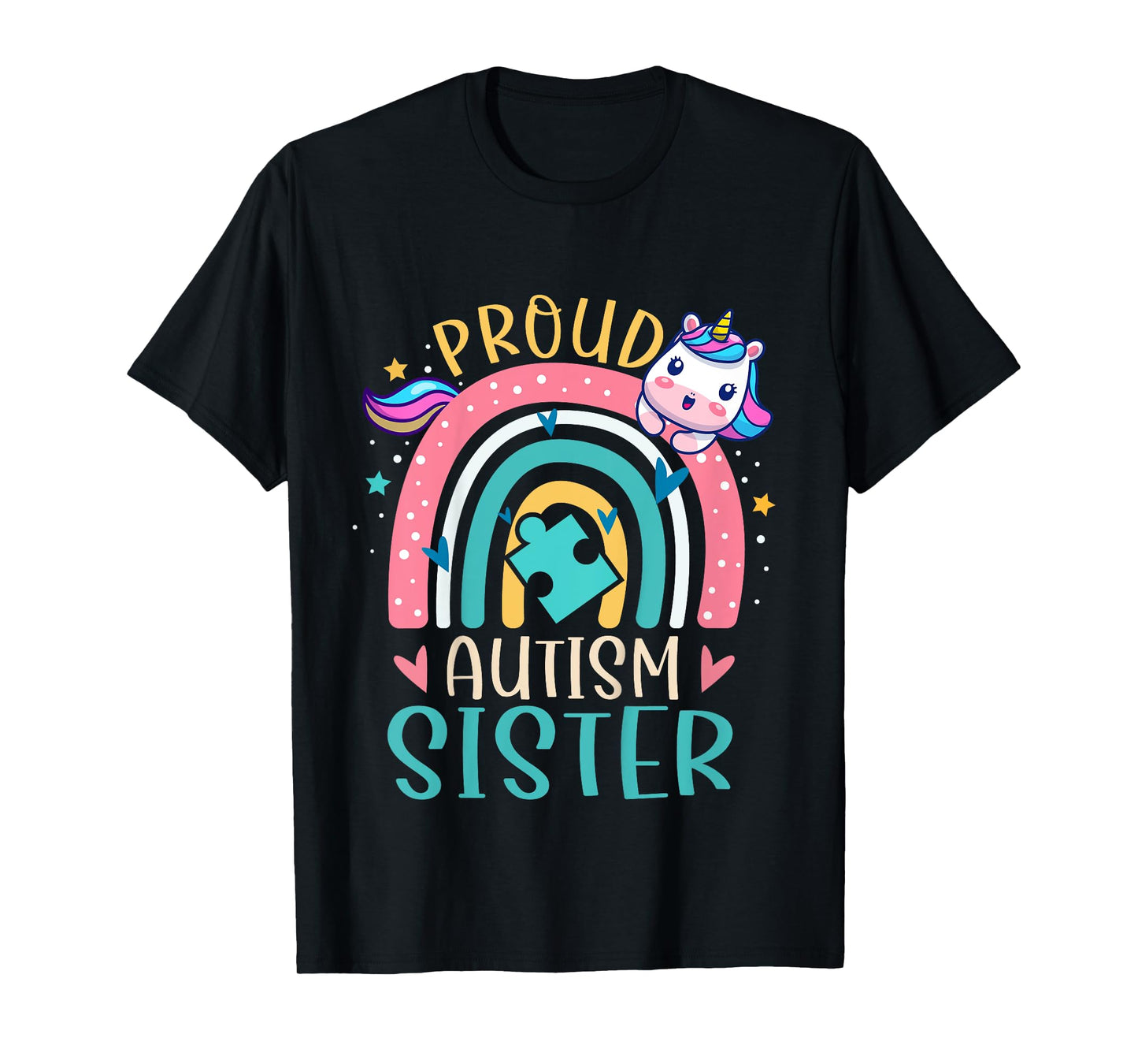 Kids Proud Autism Sister Awareness Cute Unicorn Rainbow Girls T-Shirt