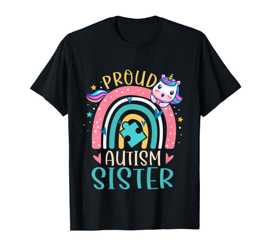 Kids Proud Autism Sister Awareness Cute Unicorn Rainbow Girls T-Shirt