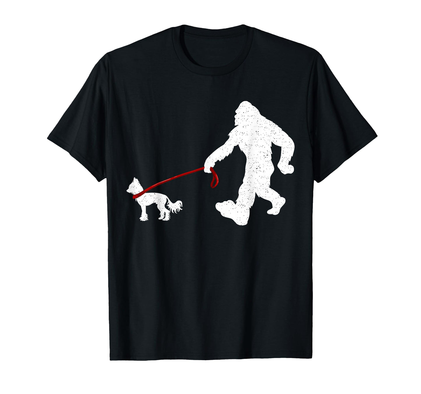 Funny Bigfoot Walking With Chinese Crested Dog Gifts T-Shirt