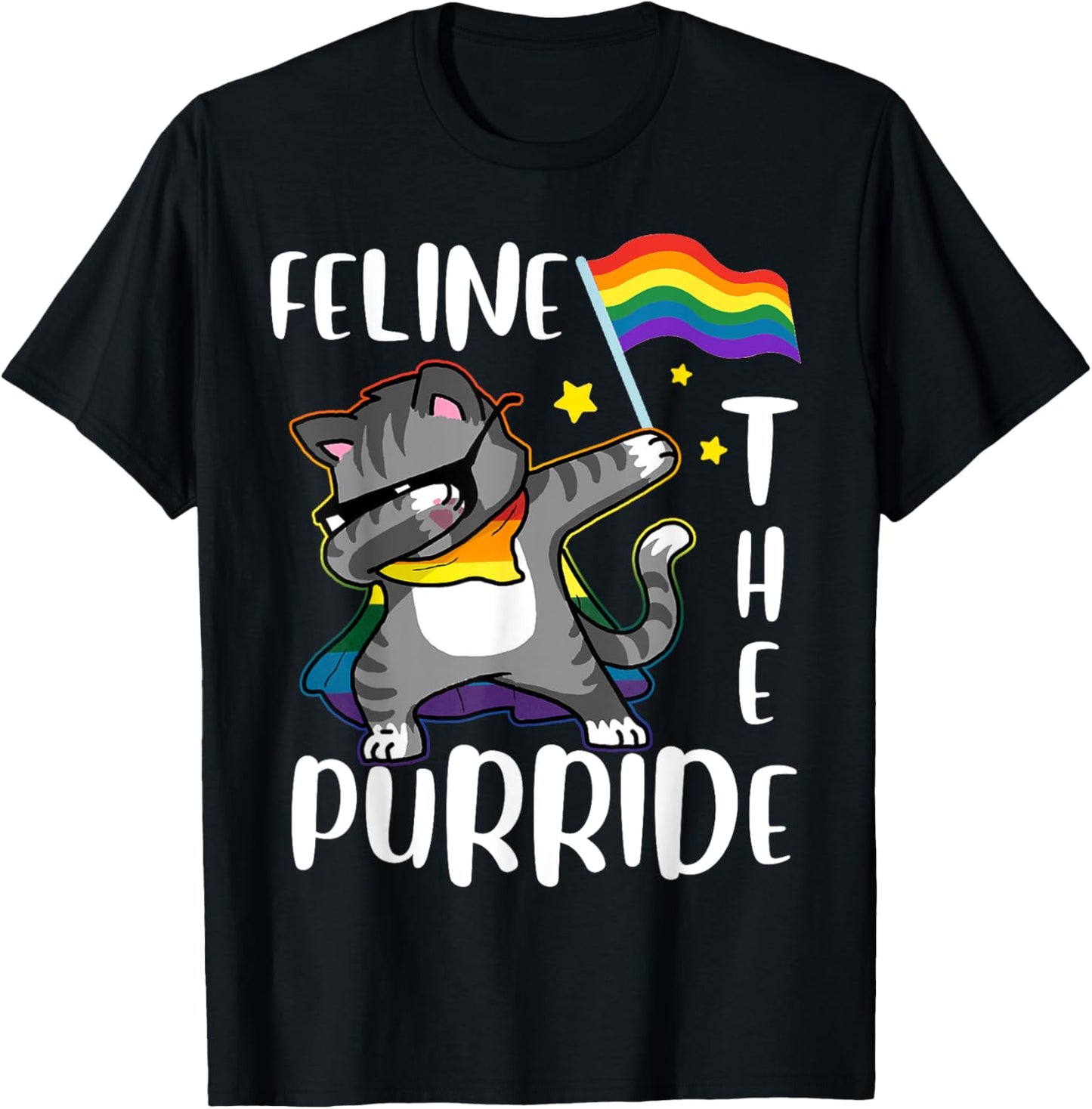 Feline The Purride Dabbing Cat LGBT Gay Pride Flag Rainbow T-Shirt