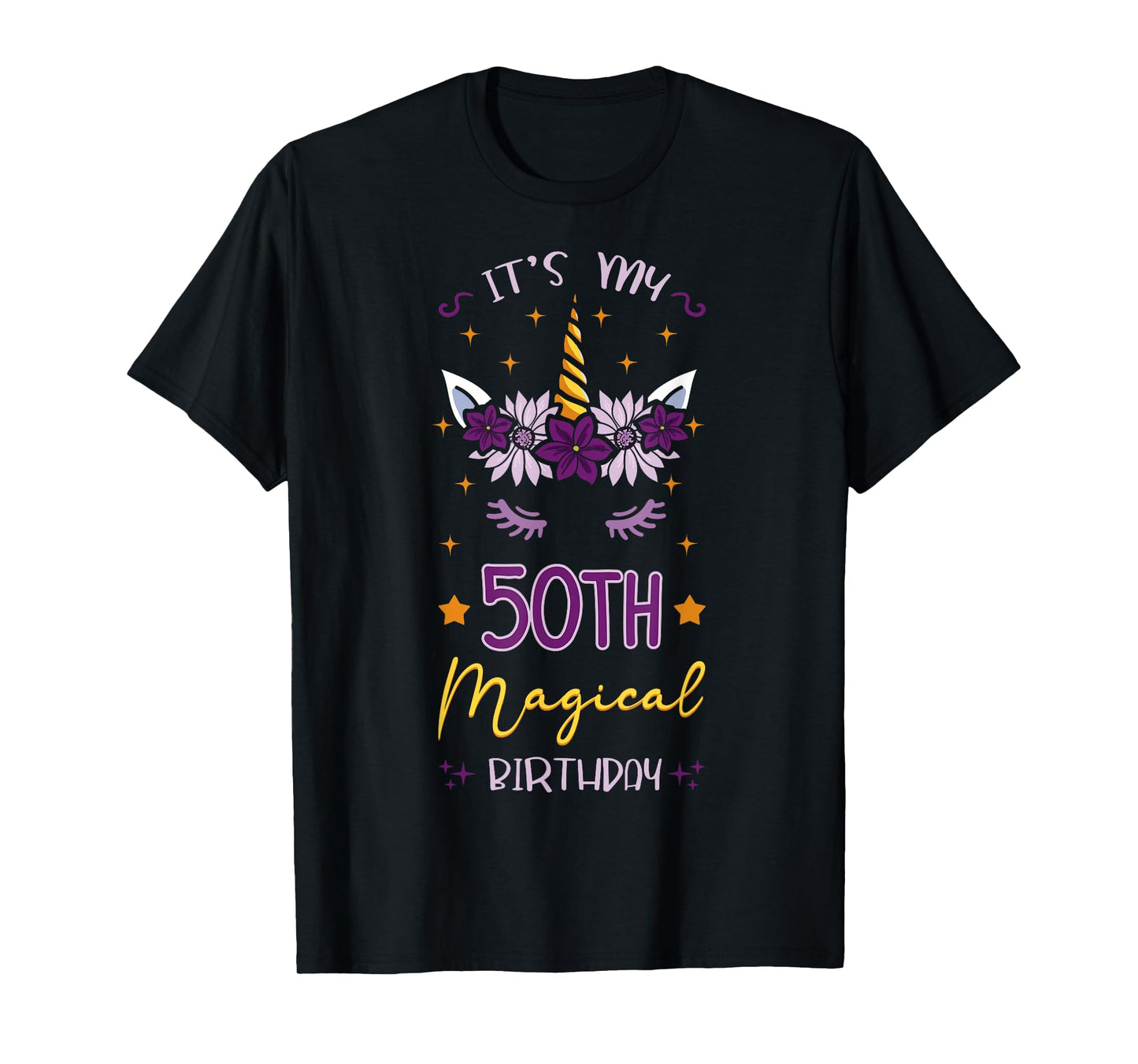 It's My 50th Magical Birthday Unicorn Floral Horn Party T-Shirt