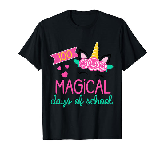 100 Days of School Girls Unicorn 100 Magical Days of School T-Shirt