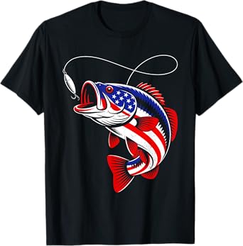 American Flag Bass Fishing Patriotic USA T-Shirt