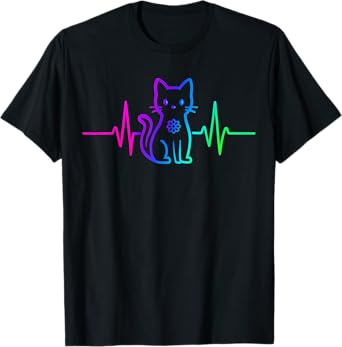 Heartbeat Cat Lover Animal Silhouette Cute Cat Apparael T-Shirt for Men Women