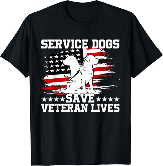 Service Dogs Save Veteran Lives American Flag Veterans Day T-Shirt