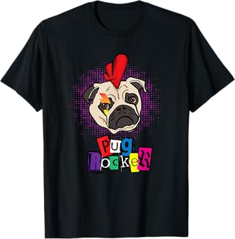 Pug Dog Pug Rocker Punk Rock Funny Cute T Shirt T-Shirt for Men Women Kids