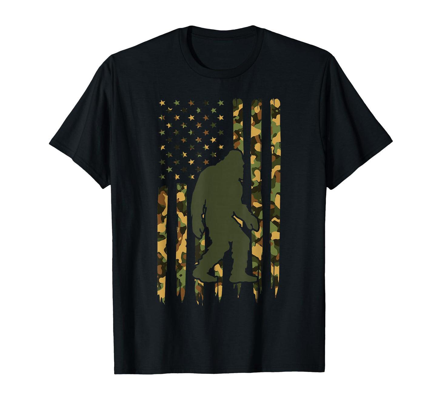 Camo Big Foot Sasquatch - Vintage Bigfoot American Flag T-Shirt