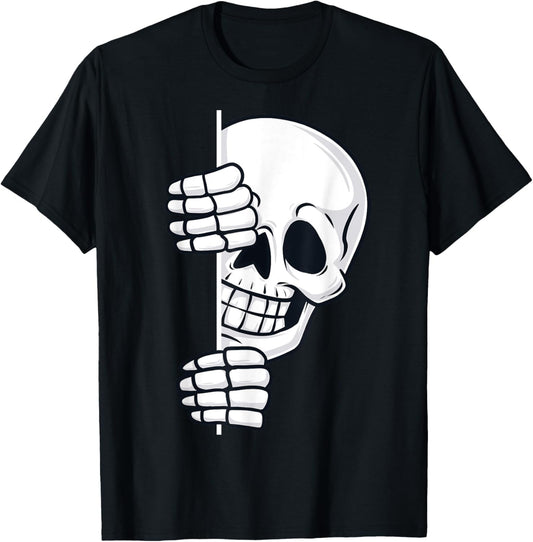 Halloween Peeking Skeleton Scary Boys Girls Kids T-Shirt