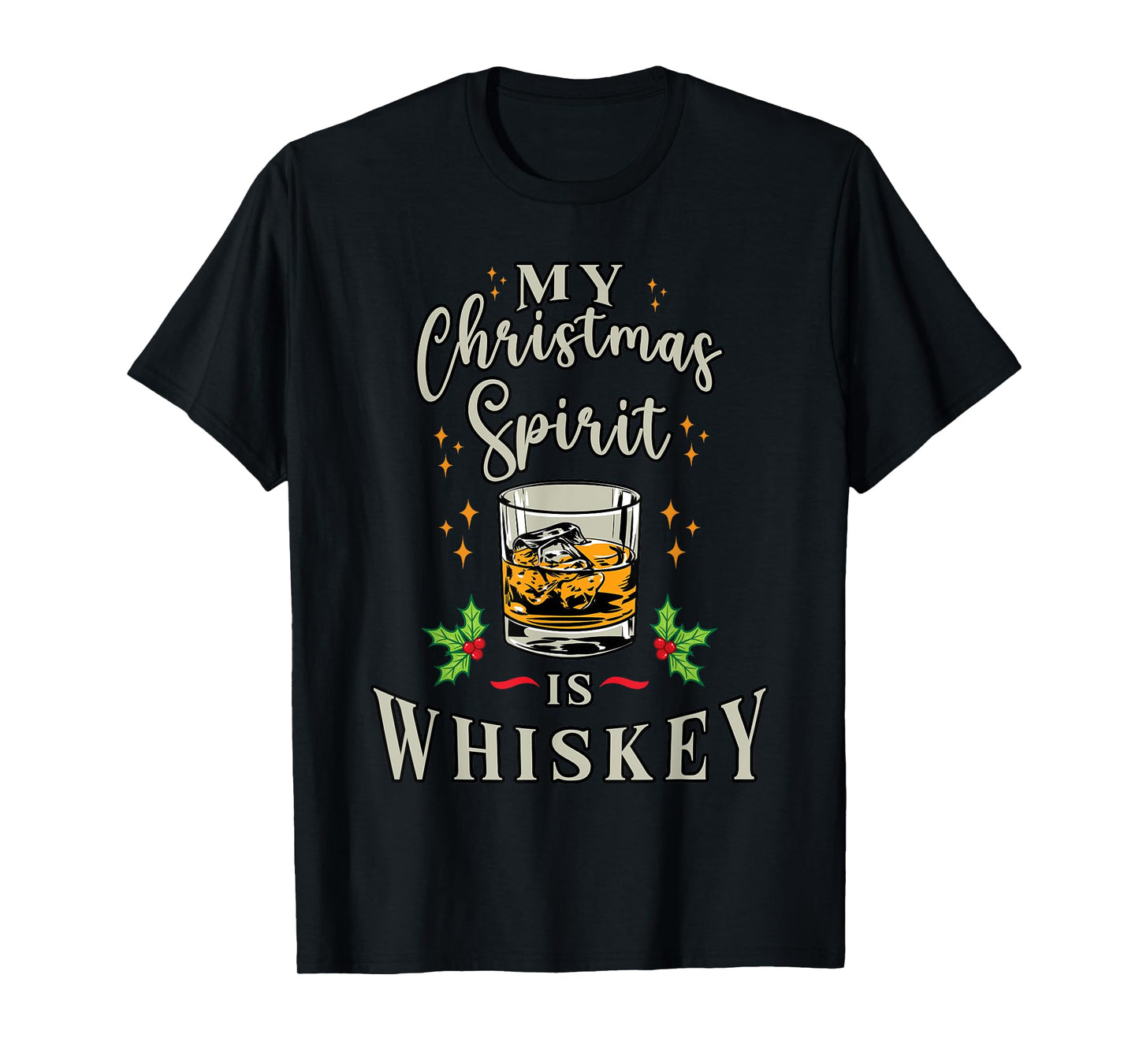 Merry Christmas Spirit is Whiskey Bourbon Funny Drinking T-Shirt