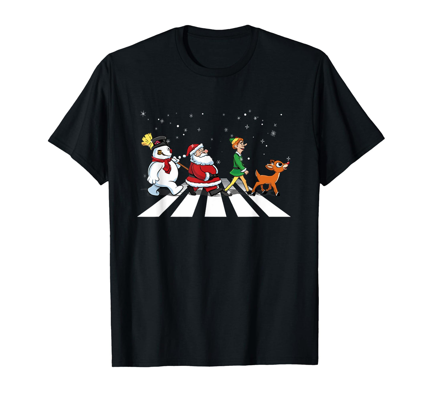 Christmas Road Snowman Santa Elf Reindeer Xmas Crosswalk T-Shirt
