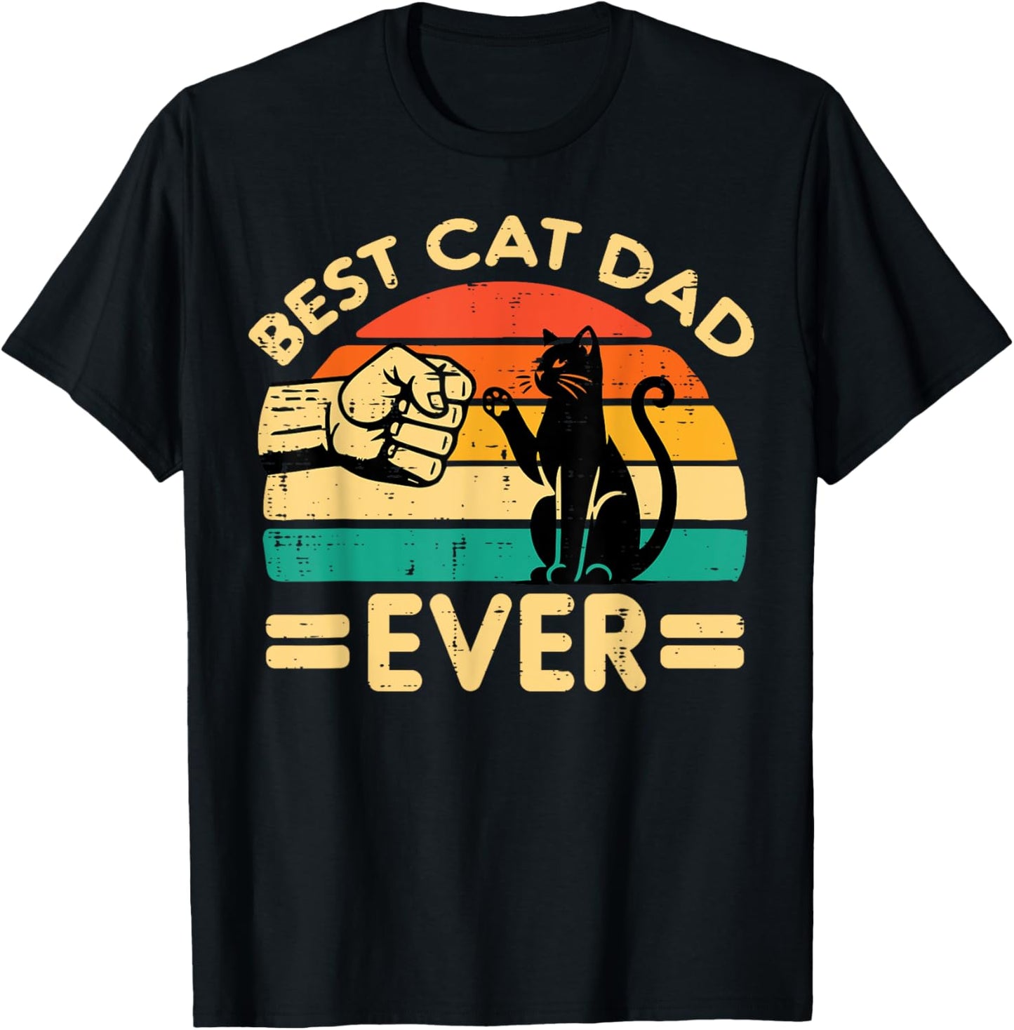 Best Cat Dad Ever Fist Bump Retro Fur Papa Fathers Day Men T-Shirt