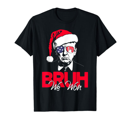 Bruh We Won Funny Christmas Santa Hat Trump 47 USA President T-Shirt