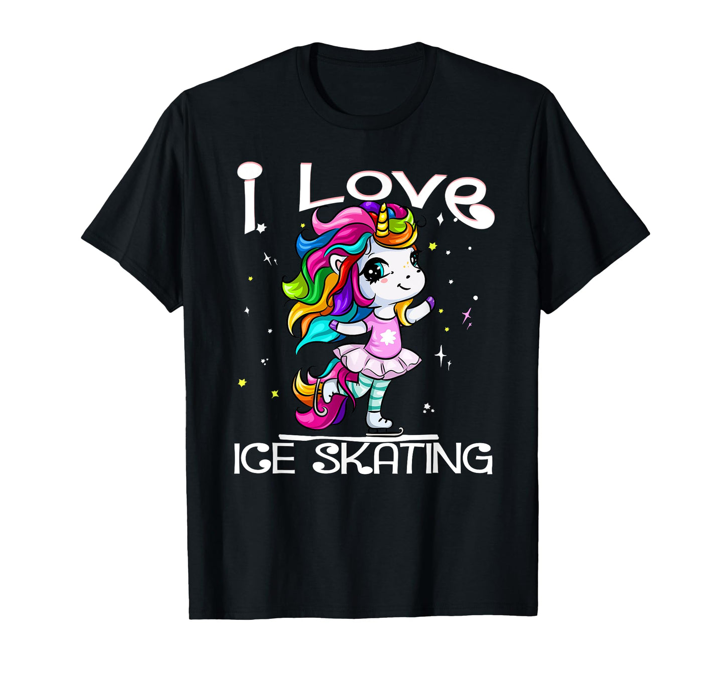 Ice Dancing Cute I Love Ice Skating Rainbow Unicorn Girl T-Shirt