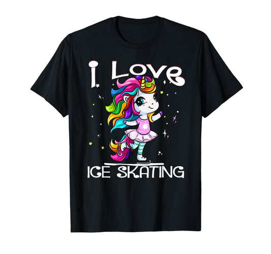 Ice Dancing Cute I Love Ice Skating Rainbow Unicorn Girl T-Shirt