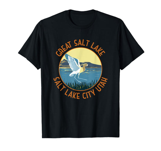 Great Salt Lake American Avocet Retro Distressed Circle T-Shirt